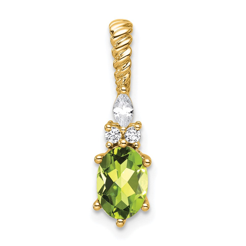 14K Gelbgold Diamant und 7x5 Oval August/peridot Gedreht Kette Anhänger
