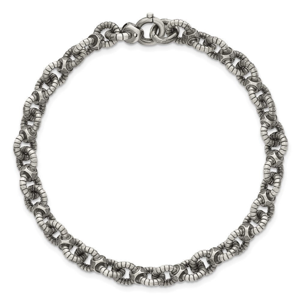 Sterlingsilber Schwarz Rutheniumbeschichtet Gebürstet Fantasie Strukturiert Ankerkette Glieder Herren Gliederarmband