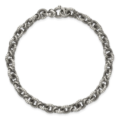 Sterlingsilber Schwarz Rutheniumbeschichtet Gebürstet Fantasie Strukturiert Ankerkette Glieder Herren Gliederarmband