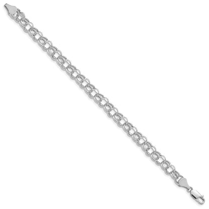 14K Weißgold 7mm Hohl Diamantiert Doppelt Glieder Charm Armband