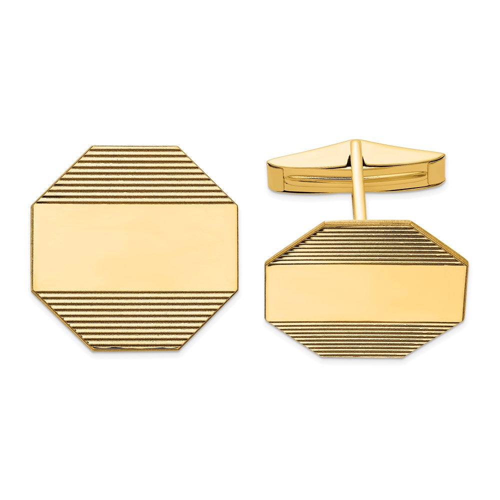 14K Gelbgold Herren Octagonal mit Line Design Manschette Knöpfe