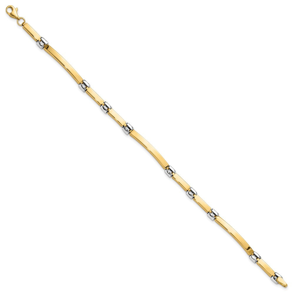 14K Bicolor Gold Bicolor Poliert 4.5mm Fantasieglieder und Stab Gliederarmband