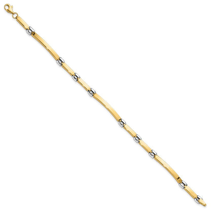 14K Bicolor Gold Bicolor Poliert 4.5mm Fantasieglieder und Stab Gliederarmband