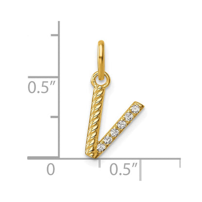 14K Gelbgold gedrehter Charm mit Initiale „V" und 0,05 ct. Diamant