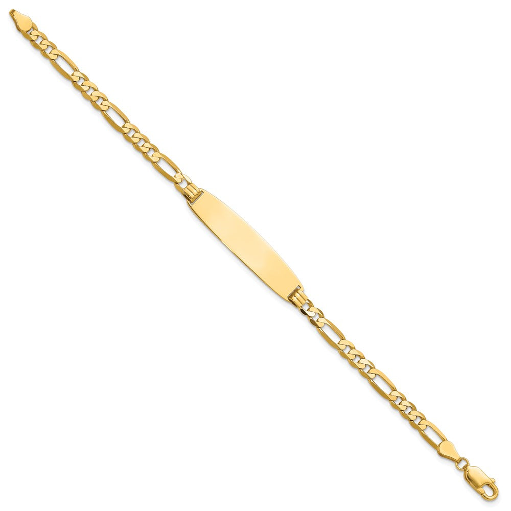 14K Gelbgold Poliert Massiv Kette/solid Platte Figaro Glieder Abgerundet 33x8.4mm Platte 8 Zoll Id Armband