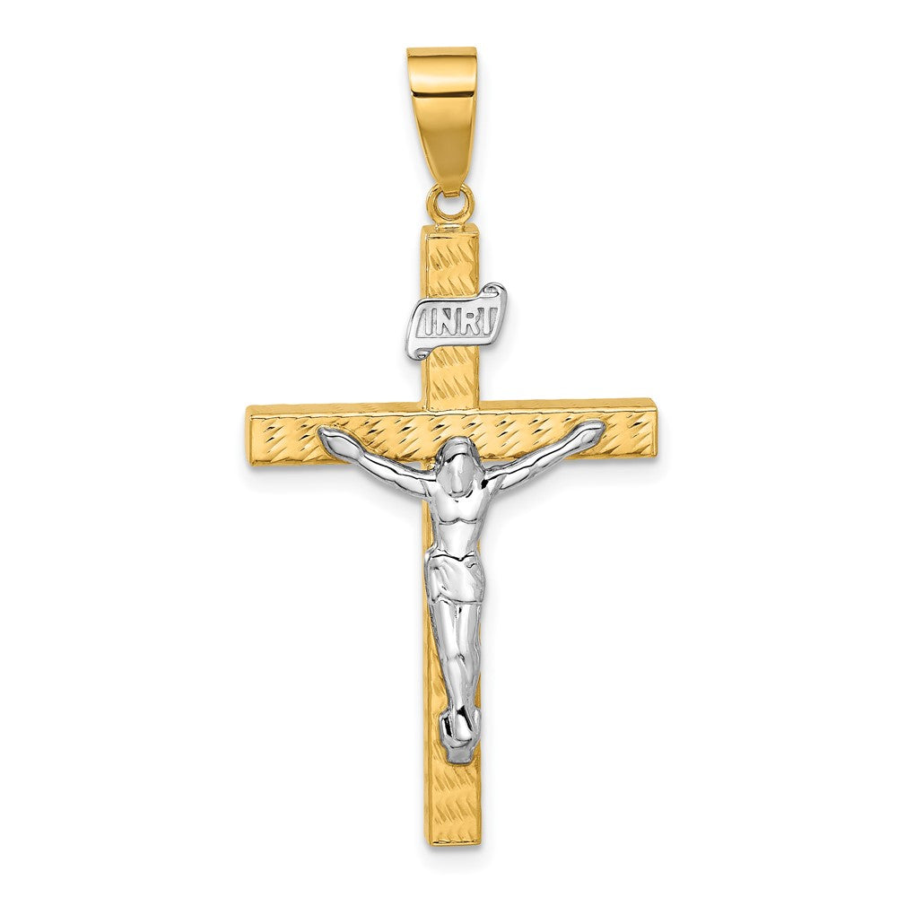 14K Bicolor Gold Kruzifix-Anhänger, poliert und diamantiert