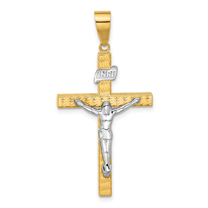 14K Bicolor Gold Kruzifix-Anhänger, poliert und diamantiert