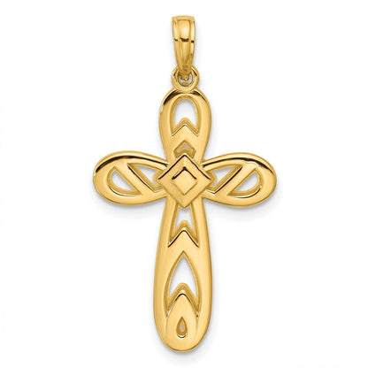 14K Gelbgold Polierter Abgerundeter Kreuzanhänger