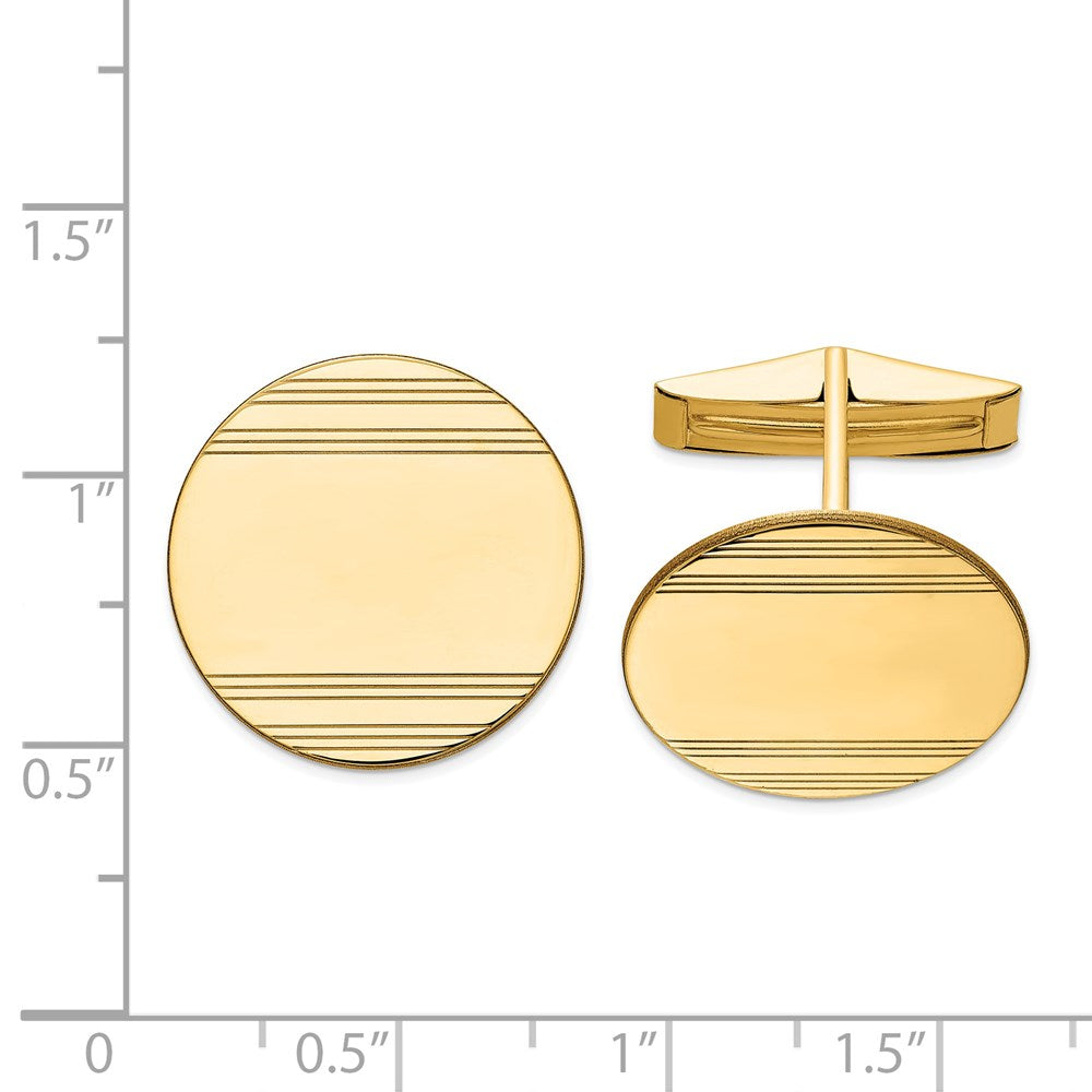 14K Gelbgold Herren Kreisförmig mit Line Design Manschette Knöpfe