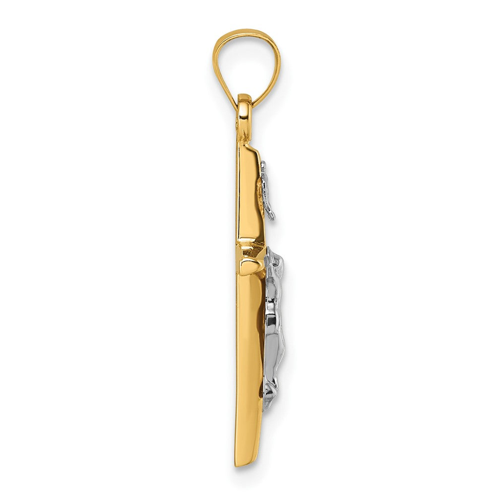 14K Gelbgold mit Rhodium Poliert Inri Kruzifix Kreuz Anhänger