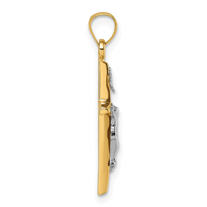 14K Gelbgold mit Rhodium Poliert Inri Kruzifix Kreuz Anhänger