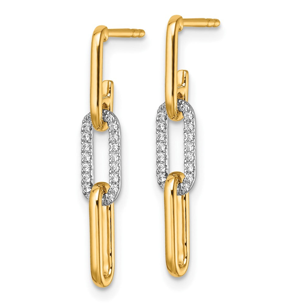 14K Bicolor-Gold Diamant-Paperclip-Glieder-Ohrhänger mit Steckverschluss, 0,2 ct