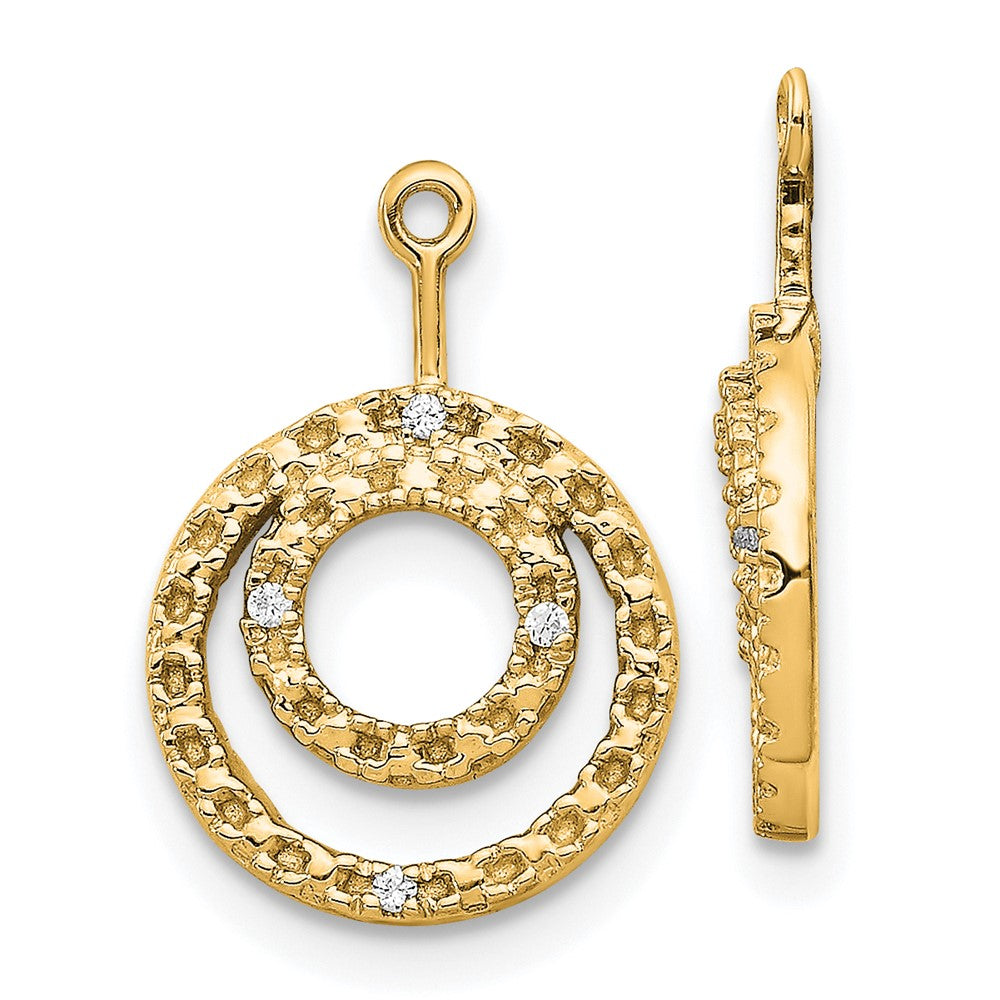 14K Gelbgold Ohrring-Jackets mit doppeltem Kreis-Diamantbesatz