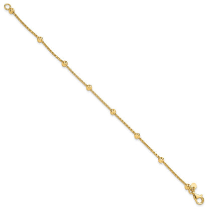 14K Gelbgold Poliert Diamantiert Perlen und Netz Kette 7.5 Zoll Armband