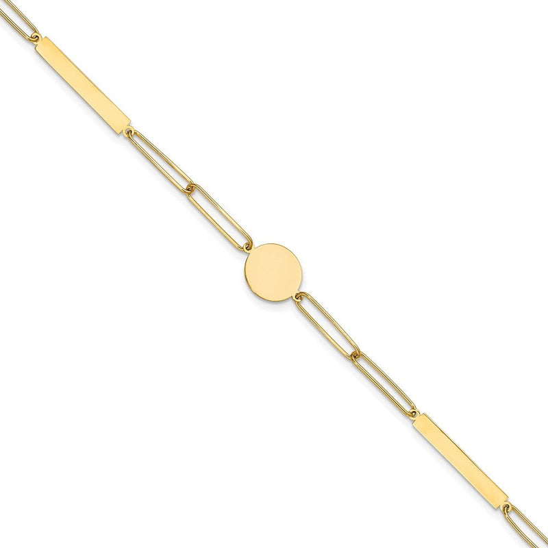 14K Gelbgold Poliert Büroklammer Glieder mit Kreis und Bars 8.25 Zoll Armband