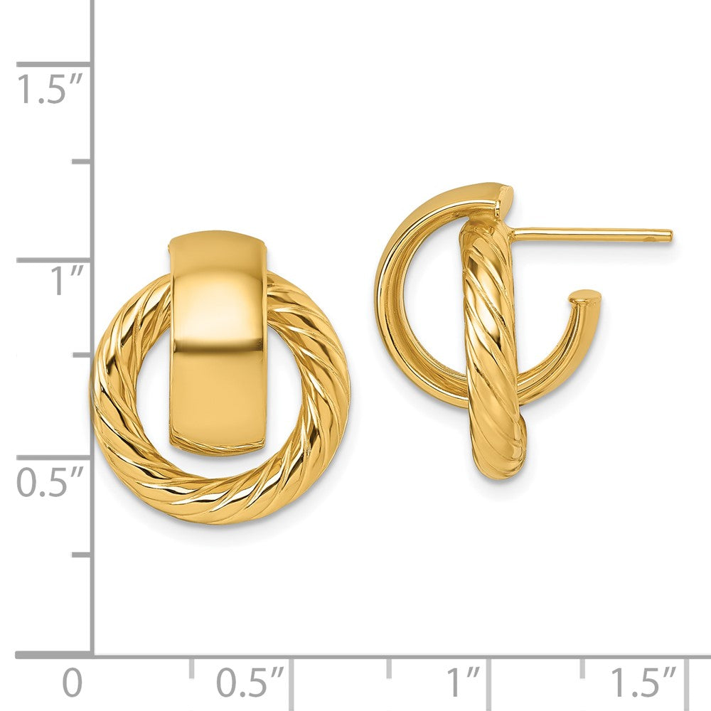 14K Gelbgold Poliert und Gedreht Doorknocker C-hoop Ohrstecker
