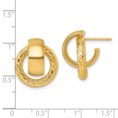 14K Gelbgold Poliert und Gedreht Doorknocker C-hoop Ohrstecker
