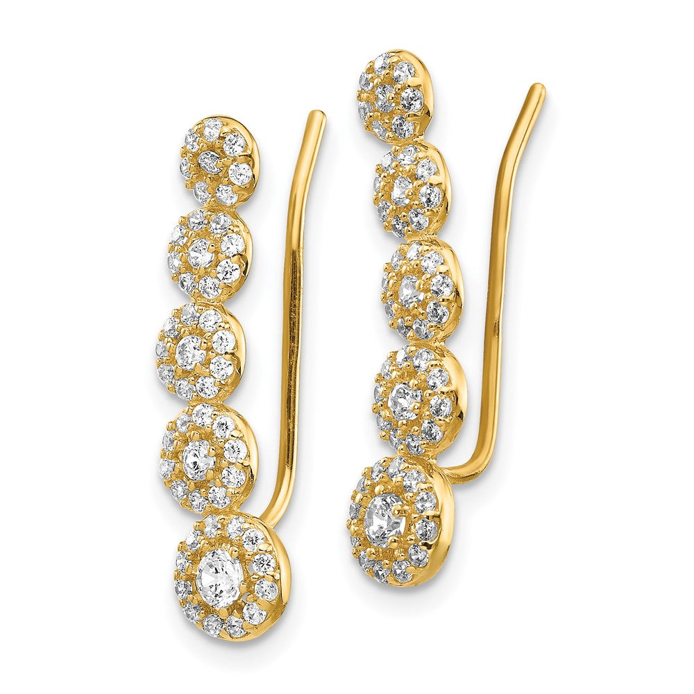 14K Gelbgold Zirkonia Kreise Poliert Ohr Climber Ohrringe