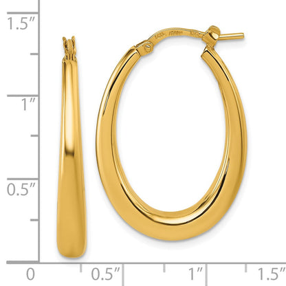 14K Gelbgold Poliert 4mm X 30mm Abgestuft Gewölbt Oval Creolen