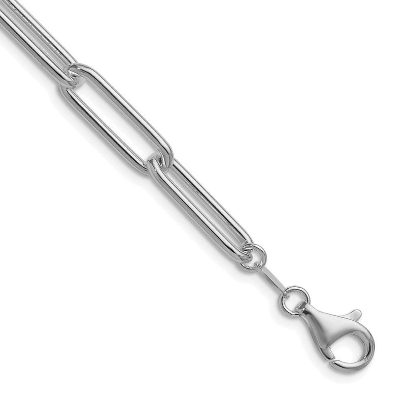 Sterlingsilber Rhodiniert Poliert 6.5mm Büroklammer 24 Zoll Kette