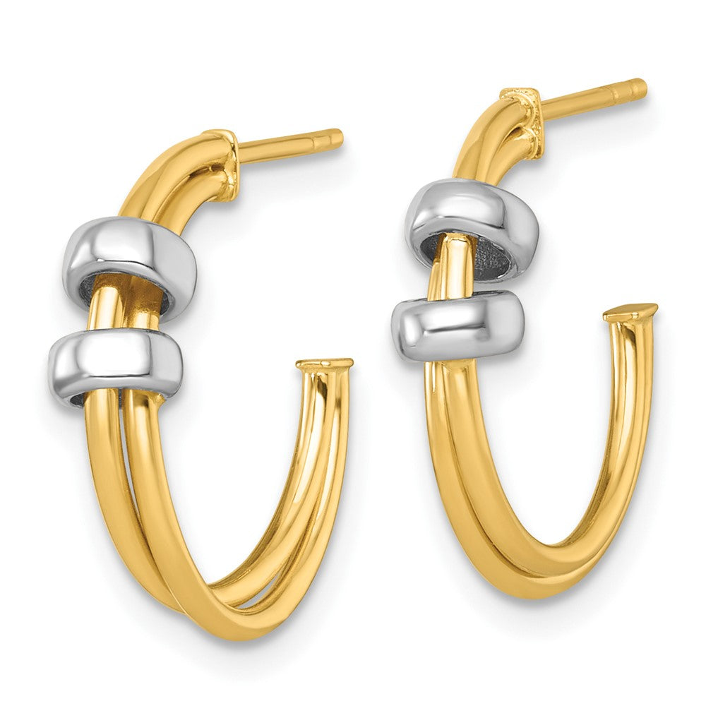 14K Bicolor Gold Bicolor Poliert mit Rings Doppelt C-hoop Ohrstecker