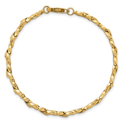 14K Gelbgold Poliert 4.7mm Fantasie Gedreht Glieder Gliederarmband
