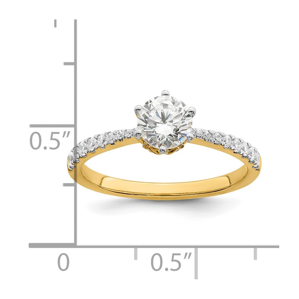 14K Gelbgold Gold Blatt Design (holds 3/4 Karat (5.8mm) Rund Mittig) 1/4 Karat Diamant Halbfassung Verlobungsring