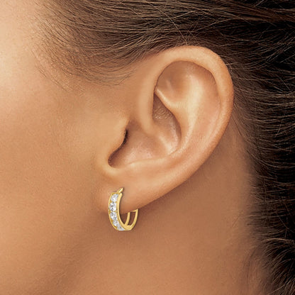 14K Gelbgold Poliert Zirkonia 4x14mm Huggie Creolen