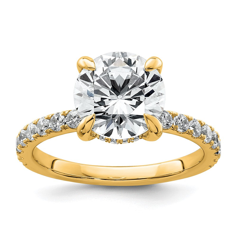 14K Gelbgold Verlobungsring mit 3,5K zertifiziertem, laborgezüchtetem Diamant, rund, Solitär mit Flair, VS/SI+ G+