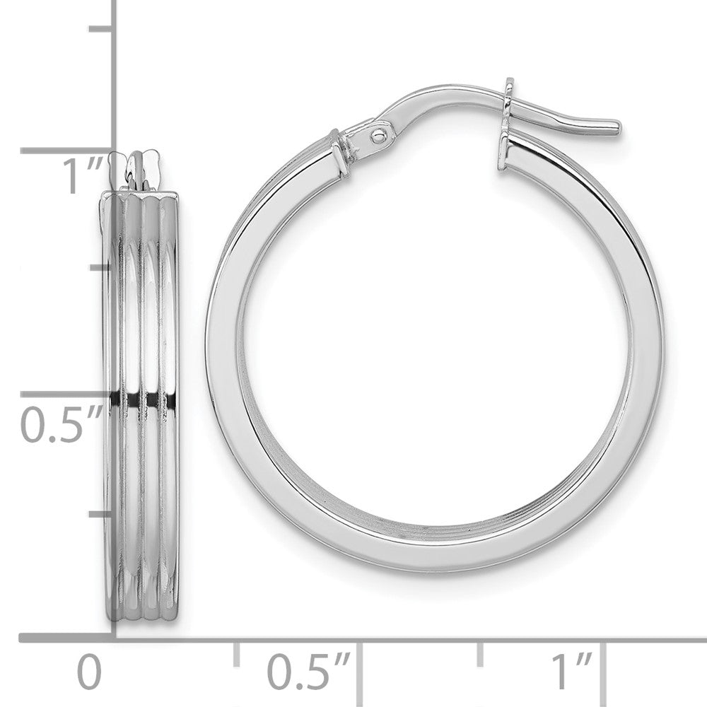 14K Weißgold Poliert und Gerillt 4.00 X 24mm Röhre Creolen