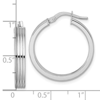 14K Weißgold Poliert und Gerillt 4.00 X 24mm Röhre Creolen