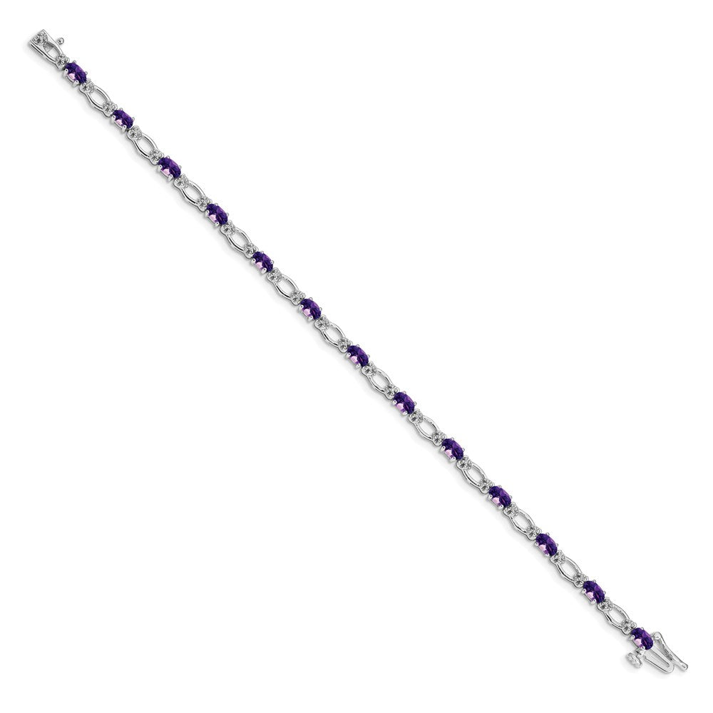 14K Weißgold Komplett Diamant und Oval Amethyst Herz Akzente 7 Zoll Armband