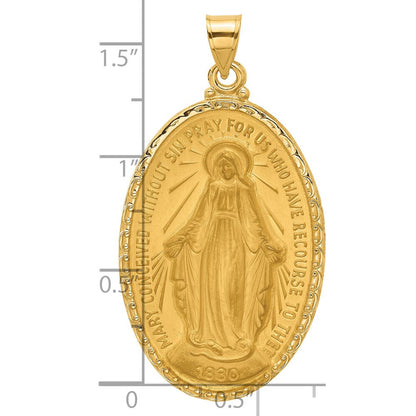 14K Gelbgold Poliert und Satiniert Massiv Groß Wundertätig Medaille Oval Anhänger