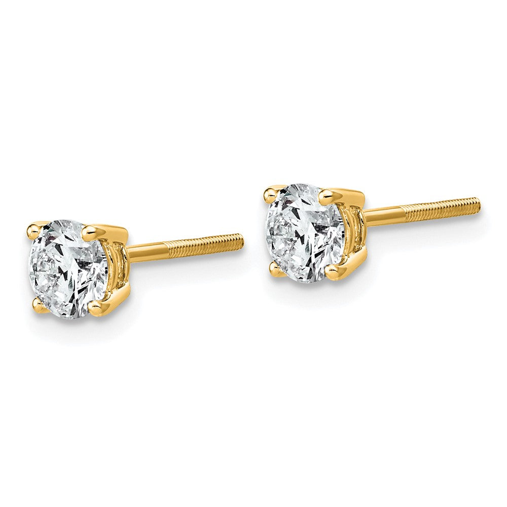 14K Gelbgold Ohrstecker mit 1K Labor gezüchtetem Diamant, VS+ F+, rund, Vier-Krappen-Fassung, komplett, leichtgewichtig, mit Schraubverschluss