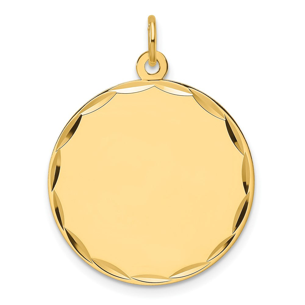 14K Gelbgold Geätzt Kante Gravierbar Rund 22.9mm Plättchen Charm