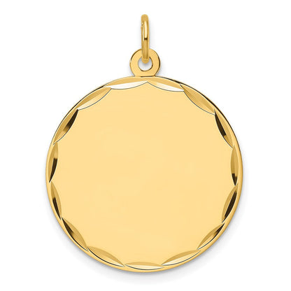 14K Gelbgold Geätzt Kante Gravierbar Rund 22.9mm Plättchen Charm