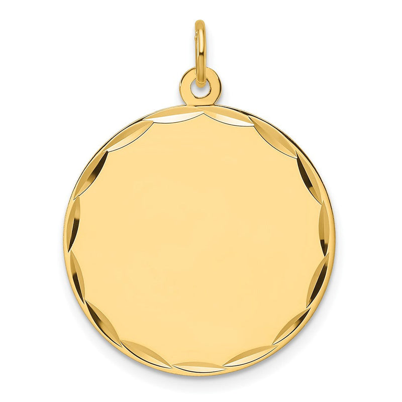 14K Gelbgold Geätzt Kante Gravierbar Rund 22.9mm Plättchen Charm