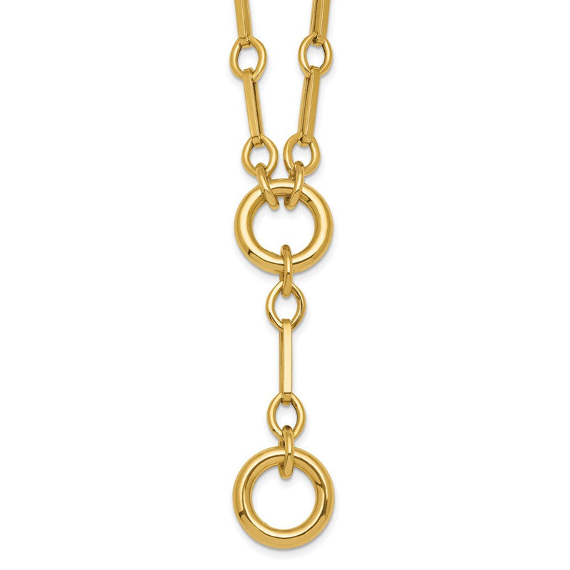 14K Gelbgold Poliert Fantasie Lang Glieder mit Kreise 17.5 Zoll Y-drop Halskette