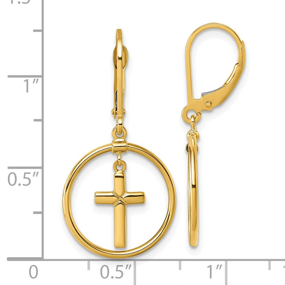 14K Gelbgold Poliert Kreuz in Kreis Brisur Ohrhänger