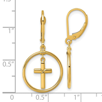 14K Gelbgold Poliert Kreuz in Kreis Brisur Ohrhänger
