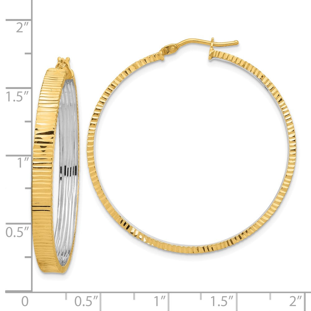 14K Gelbgold Poliert und Rhodium Diamantiert Kreis Creolen