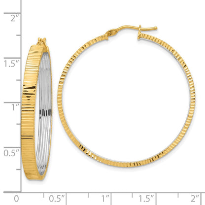 14K Gelbgold Poliert und Rhodium Diamantiert Kreis Creolen