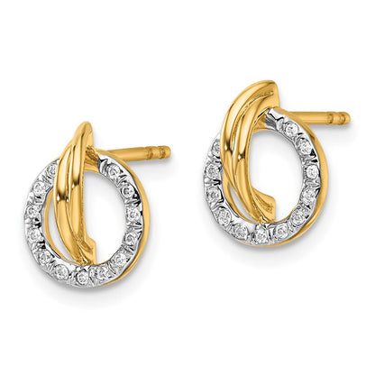 14K Gelbgold poliert 0,1 ct. Diamant offener Kreis Ohrhänger mit Steckverschluss