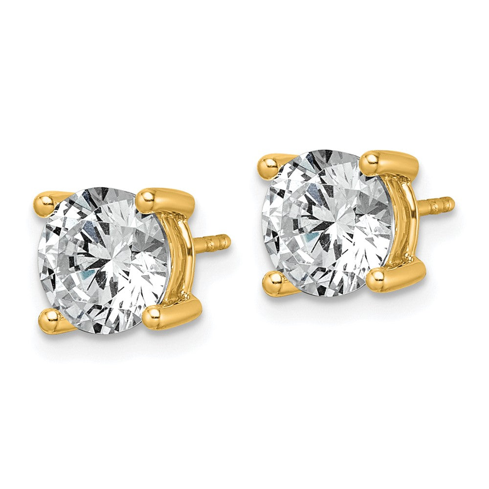 14K Gelbgold Ohrstecker mit 3K Labor-gezüchteten Diamanten, rund, VS/SI+ G+, komplette Vierkrallenfassung, leichtgewichtig