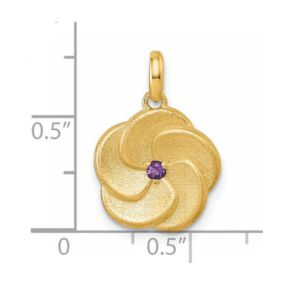 14K Gelbgold Satin-Amethyst-Blumenanhänger