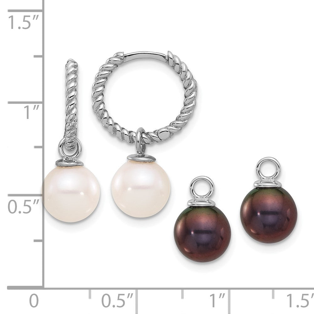 14K Weißgold 7-8mm Schwarz und Weiß Süßwasser Zuchtperle Removable Hängend Creolen