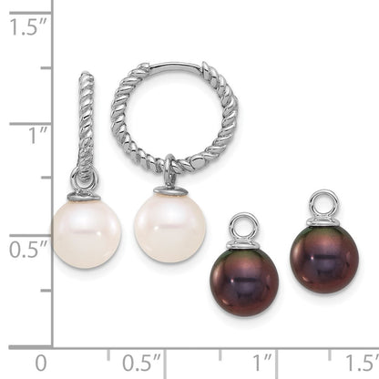 14K Weißgold 7-8mm Schwarz und Weiß Süßwasser Zuchtperle Removable Hängend Creolen