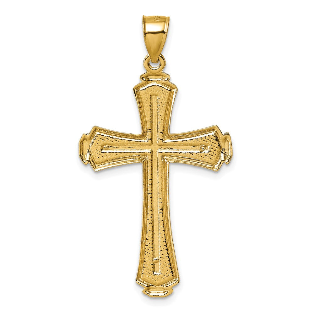 14K Gelbgold Polierter Diamantgeschliffener Strukturierter Fantasie-Kreuz-Anhänger