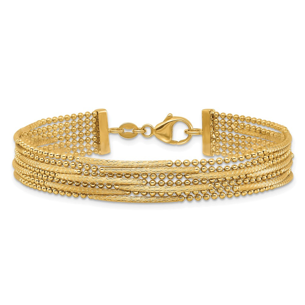 14K Gelbgold Poliert und Strukturiert Multi Strang Gekugelt Gliederarmband