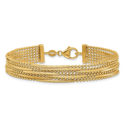 14K Gelbgold Poliert und Strukturiert Multi Strang Gekugelt Gliederarmband